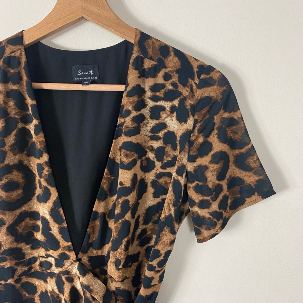 Bardot Brown Leopard Midi Wrap Dress - 4/XS - Picture 9 of 15